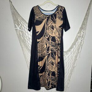 MISLOOK Charcoal Grey and Tan Short Sleeve Midi Sheath Dress L